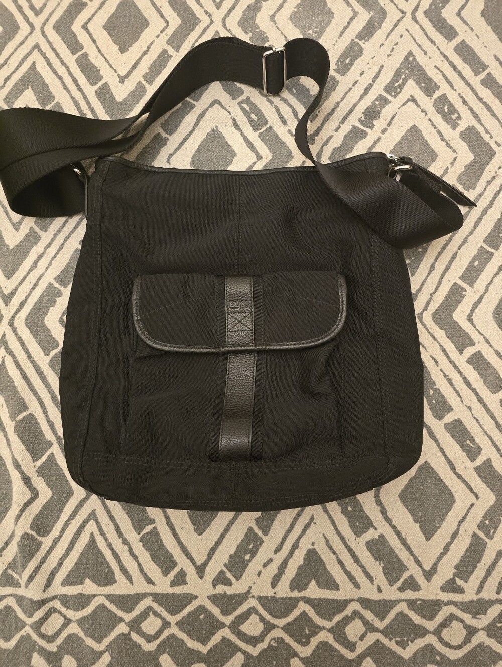 Hugo Boss Black Unisex Canvas Messenger Bag with Leather Trim & Adjustable Strap